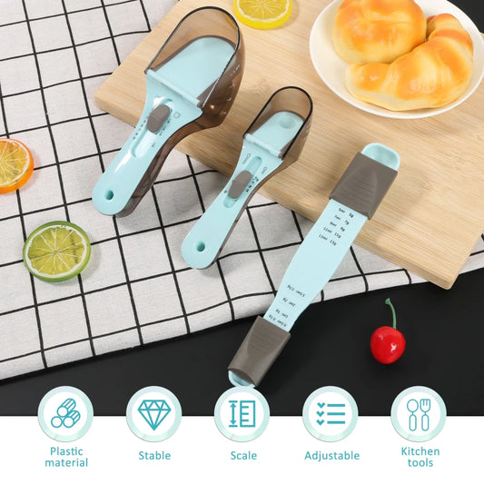 Adjustable Plastic Kitchen Measuring Spoon Set